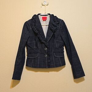 Phoebe Jacket Blue Size 8 Ruffled Edges Striped Liner